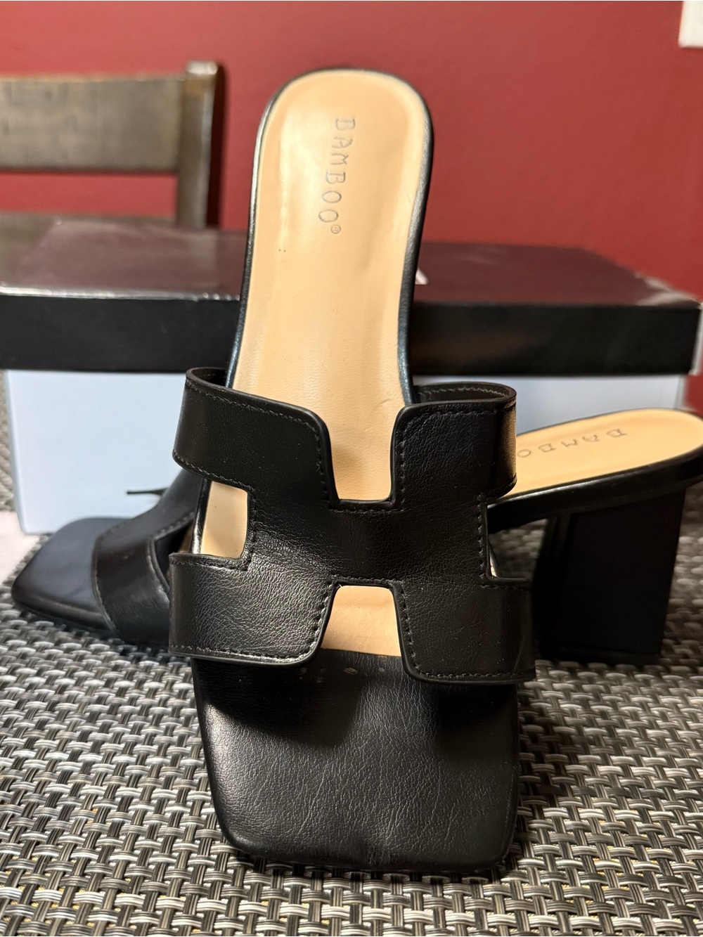 BAMBOO Black Cutout Mule Heels